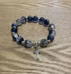 青と透明のビーズ クロスチャーム ブレスレット