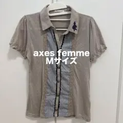 axes femme レース切替 ストライプ カットソー 半袖 薔薇刺繍 M