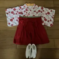 ベビーセレモニー袴ロンパース.花柄着物リボン付き袴