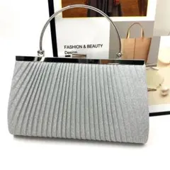 【美品】2wayパーティーバッグシルバー プリーツデザイン 結婚式 二次会