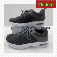 25.0cm★新品メンズスニーカー☆幅広厚底 軽量 メッシュエアーシューズ 灰色