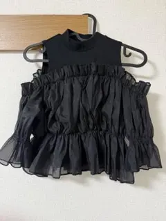 オフショルダー ブラック シースルートップス