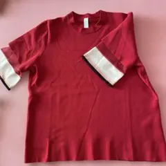 レッド ストライプリブ 半袖ニット 2サイズ