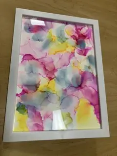 アルコールインクアート画 ピンク イエロー