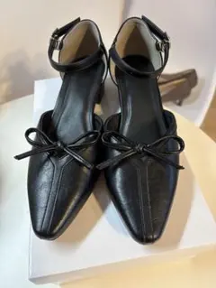 リボン付き アンクルストラップ パンプス ブラック Mサイズ