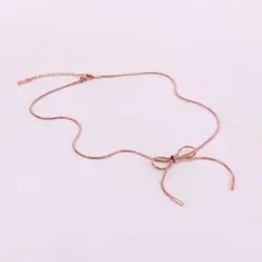 ピンクゴールド　 【大人気】リボン　ネックレス サージカルステンレス 金アレ