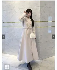 <本日のみのお値段>ベルト付きフェイクウールフレアロングコート