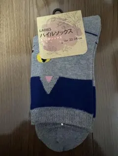 猫デザイン グレー ネイビー ソックス 22-24cm