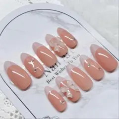 ネイルチップ スキニースクエア ワンホン フレンチガーリー リボン ハート 韓国