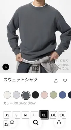 ユニクロ　クルーネックスウェット　ダークグレー　XL 未使用品
