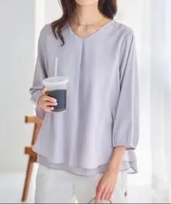 《未使用》　alotta シフォンレイヤードタックブラウス　Mサイズ　七分袖