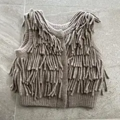 CLANE フリンジ付きベージュニットベスト サイズ2