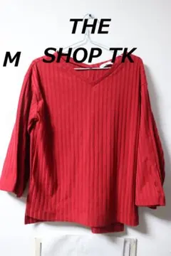 本日特価プロフ必読THE SHOP TKストライプレッド長袖カットソー良品M