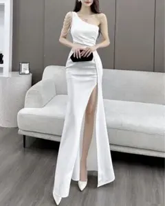 ワンショルダー ホステス ロングドレス スリット キャバドレス パーティードレス