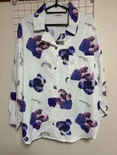 地雷系ベア柄 総柄シャツ 長袖のサムネイル