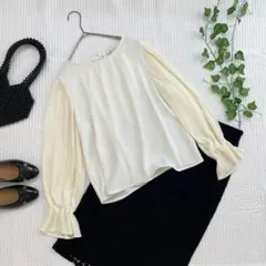 【美品✨オフィスコーデ】エマジェイムス 袖プリーツ長袖フリルブラウス イエロー