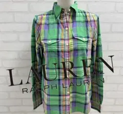 ★美品★ LAUREN Ralph Lauren 緑紫チェック 長袖シャツ