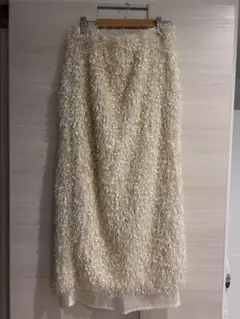 アイボリー フリンジデザインタイトスカート