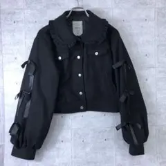 Ank Rouge 古着 リボンいっぱい フリルカラー クロップドジャケットのサムネイル