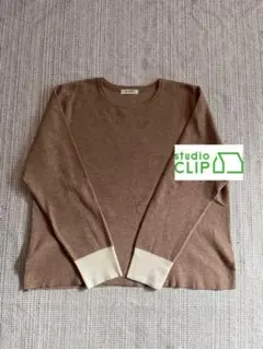 フリー★スタディオクリップstudioCLIPキャメルクルーネックニット袖切替