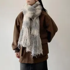 新品 大判 起毛 チェック マフラー グレー ストール ロング タグ付き