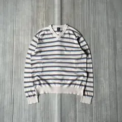 00s OLD GAP ボーダー ニット セーター Vネック アイボリー M