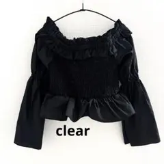 clear オフショル　フリル　ブラウス　シャツ　ブラック　ショート丈　可愛い