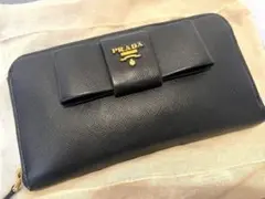 【正規品】PRADA サフィアーノ リボン 長財布 ※ファスナー難あり