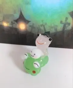 ガラス細工　ミニチュアカエル親子楽ちんハロウィン