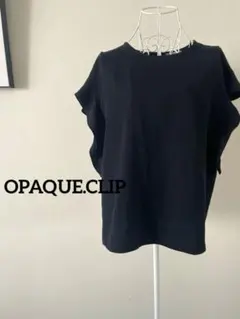 【OPAQUE.CLIP】フリルスリーブブラウス 洗える 濃紺 L40大人可愛いのサムネイル