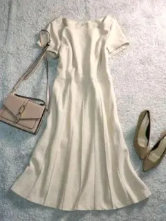 23区 ニジュウサンク 大きいサイズ 46 シルク混 ラメ ツイード ワンピース