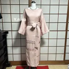 LL着物リメイク正絹春縮緬モダン附下げシンプルゆったりワンピース入学式結婚式OK