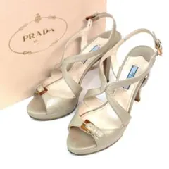 PRADA プラダ サンダル 37 クロスストラップ べっ甲風 バックル