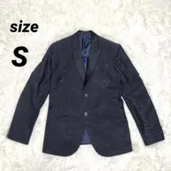 【美品】メンズ テーラードジャケット ジャガード織り 光沢感 ブラック 黒 S