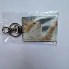 猫柄 牛革キーホルダー 日本製