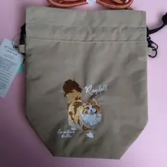 未使用品　猫刺繍　　巾着バッグ