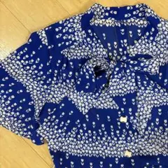 【ワンピース】花柄 ブルー×ホワイト レトロ 古着