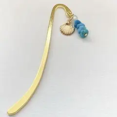 【天然石ブックマーカー】ターコイズ×貝チャーム