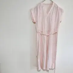 １点もの◆ピンク ストライプ Vネック ワンピース ロングワンピース レディース