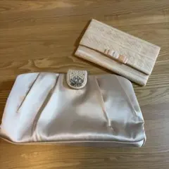 パーティーバッグ ベージュ サテン プリーツデザイン　袱紗セット