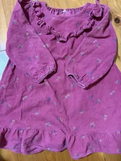 パープル フリル付き花柄ワンピース