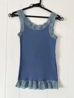ブルー レースフリル タンクトップ