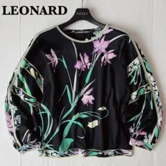 a315【未使用級】LEONARD レオナール トリム 花柄カットソー 黒 M a315【未使用級】LEONARD レオナール トリム 花柄カットソー 黒 M