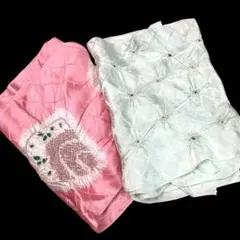 美品　絞り帯揚げ２枚セット　薄ピンク　薄グリーン　E98