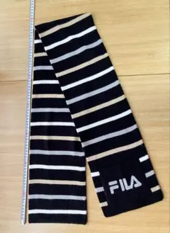 FILA ストライプマフラー　黒/ベージュ.グレー.白のストライプ　ポケット付き