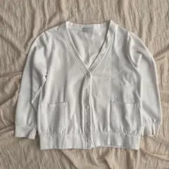 アンファミエ カーディガン 裏起毛 Vネック 秋冬 羽織 L ホワイト