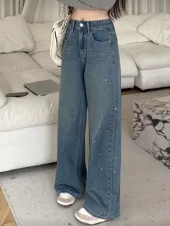 SHEIN DAZY ハイウエストワイドレッグデニムジーンズ