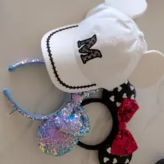 ミッキー耳付きキャップとカチューシャ3点セット