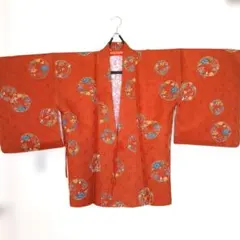 オレンジ花柄羽織　和装　美品