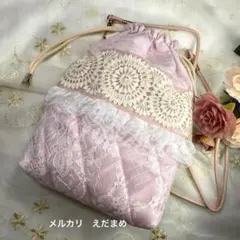 インド刺繍リボン 巾着 ショルダーバッグ ポシェット サコッシュ ピンク 桜色